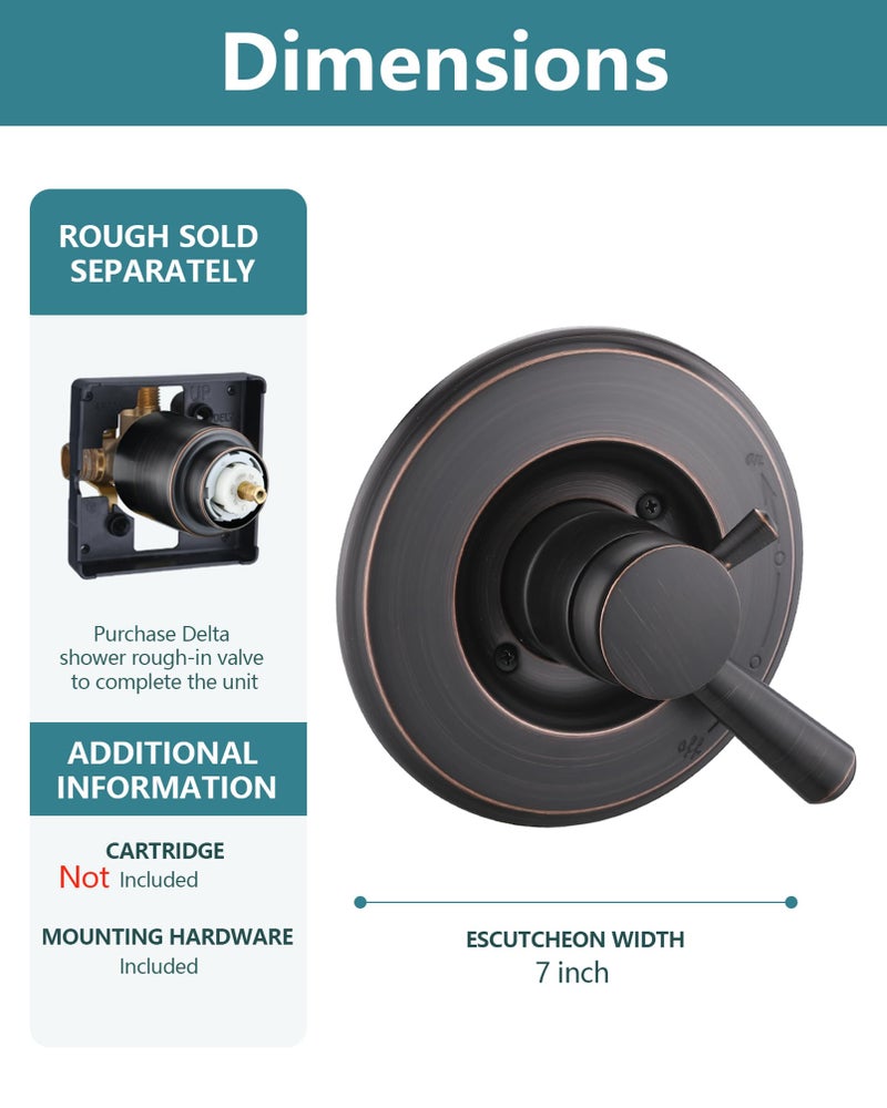 Ultrimkit Replacement for Delta 17 Series Shower Trim Kit, Shower Cover Plate with Handle, Oil Rubbed Bronze(Valve& Catridge Not Inclued) - Image 5